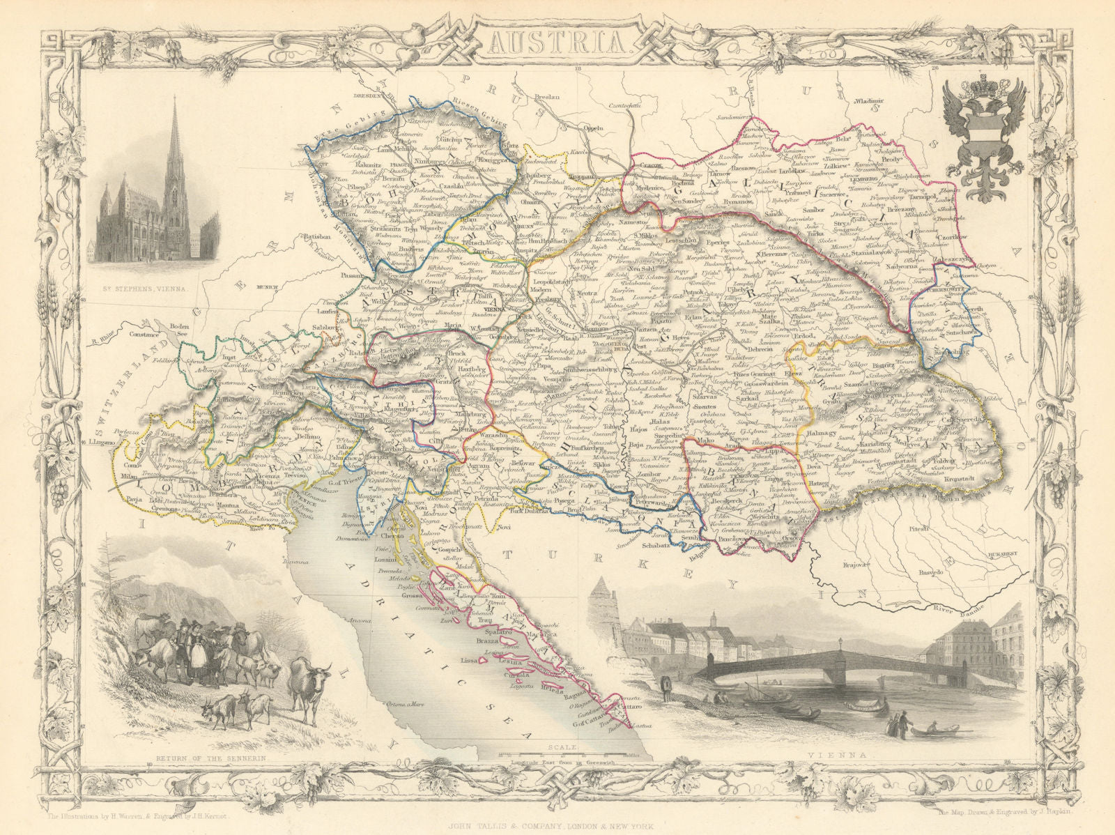 AUSTRIAN EMPIRE. 'Austria'.Vienna views.Hungary Lombardy TALLIS/RAPKIN 1851 map